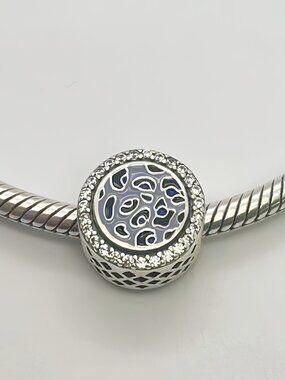 Pandora Blue Leopard Print Bracelet Charm, Blue Leopard Print Bead Button, S925